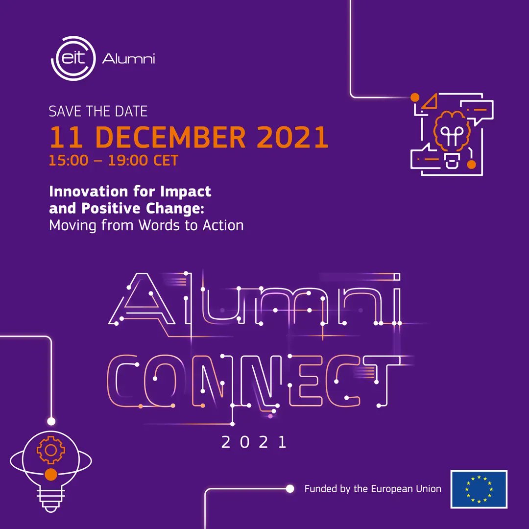 EITalumni's tweet photo. 📢 EIT Alumni CONNECT 2021
📆 11 December 2021
💻 Online

The annual meet-up of the #EITAlumni community is back. 🎉

This year’s topic will be Innovation for Impact and Positive Change: Moving from Words to Action 📌

More information coming soon. 👀

#EIT #EITCommunity https://t.co/9ZHlhdlx8A