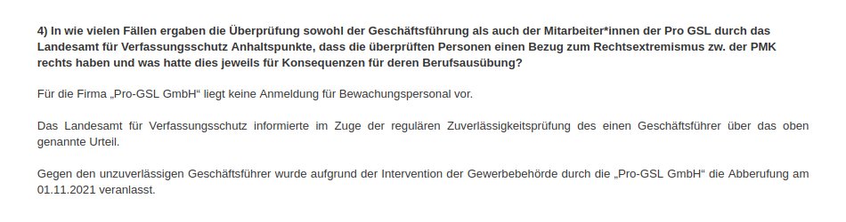 luna_le's tweet photo. Antwort auf meine Anfrage zur Zuverlässigkeitsprüfung beim Sicherheitsunternehmen #ProGSL #Leipzig: Neonazi & verurteilter #Connewitz-Angreifer Tobias B. wurde zum 1.11.21 aufgrund der Intervention der Gewerbebehörde als Geschäftsführer abberufen
(https://t.co/66ptjWOibP) https://t.co/pMCqYsiVfP