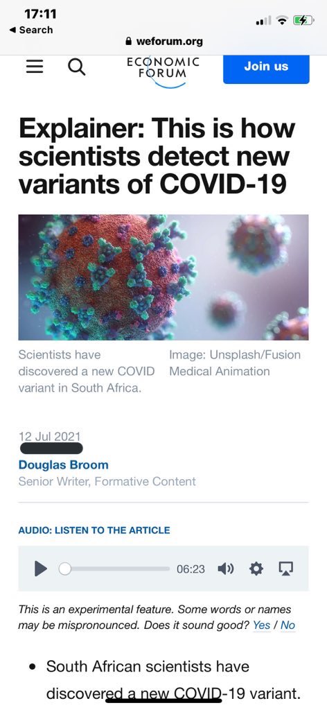 EssexPR's tweet photo. I’m not going all conspiracy here and I may be wrong, but why does this July 2021 WEF article mention B.1.1.529 ?

I thought this was new?
Might easily be explained, but I’d like it to be. 

Anyone ? https://t.co/kSYOJ6gkZc https://t.co/Kl6g9ZR6Xt