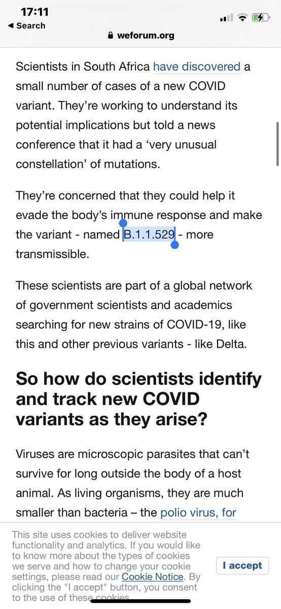 EssexPR's tweet photo. I’m not going all conspiracy here and I may be wrong, but why does this July 2021 WEF article mention B.1.1.529 ?

I thought this was new?
Might easily be explained, but I’d like it to be. 

Anyone ? https://t.co/kSYOJ6gkZc https://t.co/Kl6g9ZR6Xt