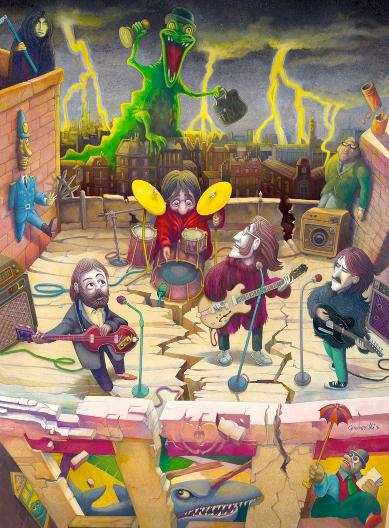 "Get Back", superbo lavoro di Peter Jackson, ci travolge con una ennesima (non oso dire ultima), colossale tessera del Poema dei Fab4. 
(La mia illustrazione qui: da un originale del 1992, una delle sei illustrazioni realizzate per “Beatles, tutti i testi, 1962 – 1970” Arcana).