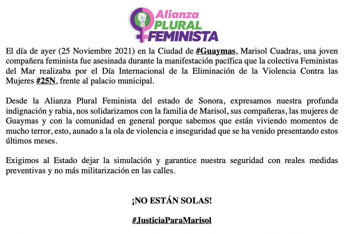 AlianzaPlural's tweet photo. ¡NO ESTÁN SOLAS! #JusticiaParaMarisol https://t.co/Ng3qB57TiB