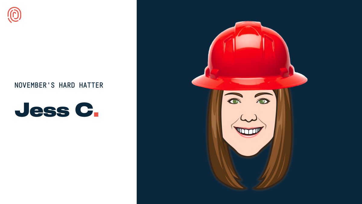 Congrats Jess for being November's #HardHatter! Every month, Redstamp passes along the Hard Hat of Triumph to a well-deserving employee to recognize their #CRFT, hard work, and phenomenal contributions. Thanks Jess for being an essential part of everything you work on! #TeamLove