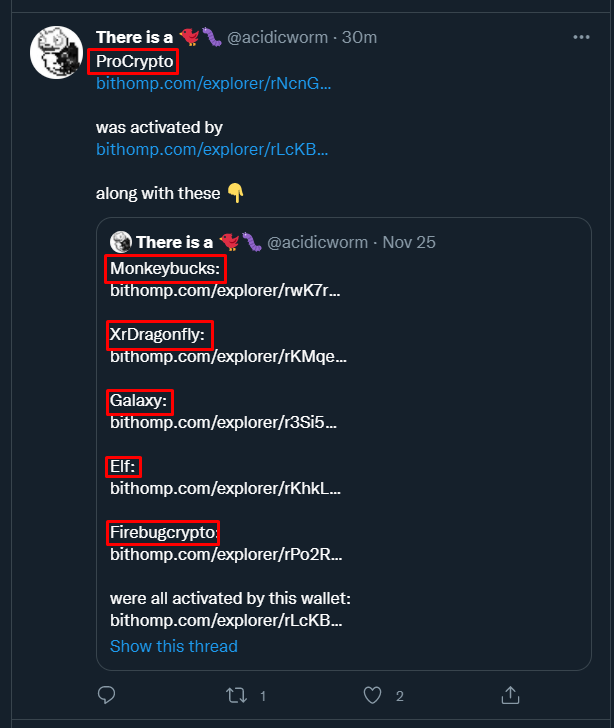 AirDropBishop's tweet photo. Wow! Nice catch on these, @acidicworm! 

Check this out, @rippleitinNZ. Something we need to ponder about. Why are these tokens were created, and they came under the same issuer? 

Hmmmm... https://t.co/zo2VY3Xe7l