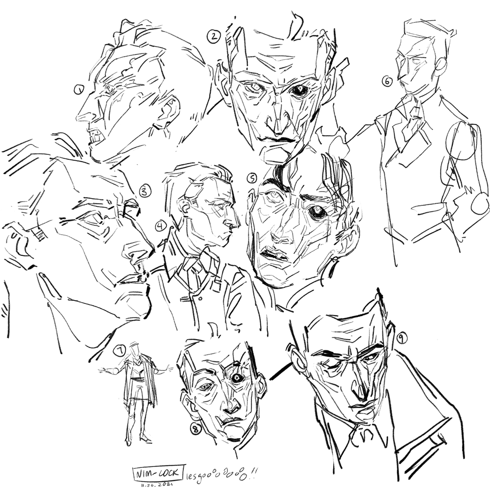 pfffft are we doing this,,,, brain are we gonna start caring? 

[bunch of black and white sketch studies of Silco from Arcane, to get used to drawing the character] 