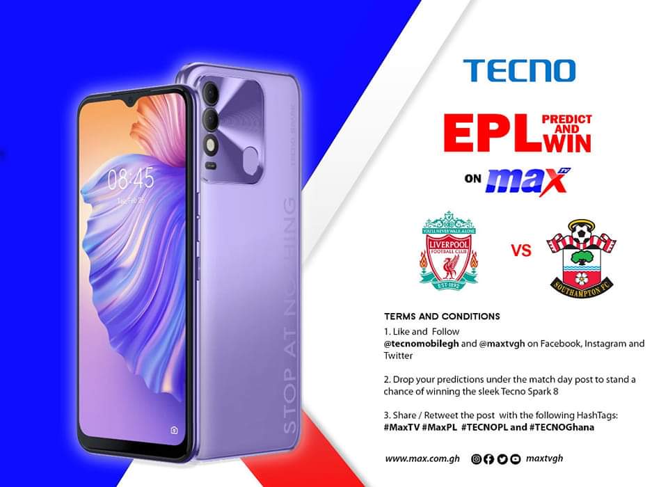 maxtvgh's tweet photo. TECNO EPL (MaxPL) Predict and Win on Max TV
Drop your predictions under this match day post.
Share / Retweet the post with the following HashTags : #MaxTV #MaxPL #TECNOPL and #TECNOGhana
NB: The first correct prediction is picked as winner . Terms and Conditions Apply. https://t.co/pTlISTnnWu