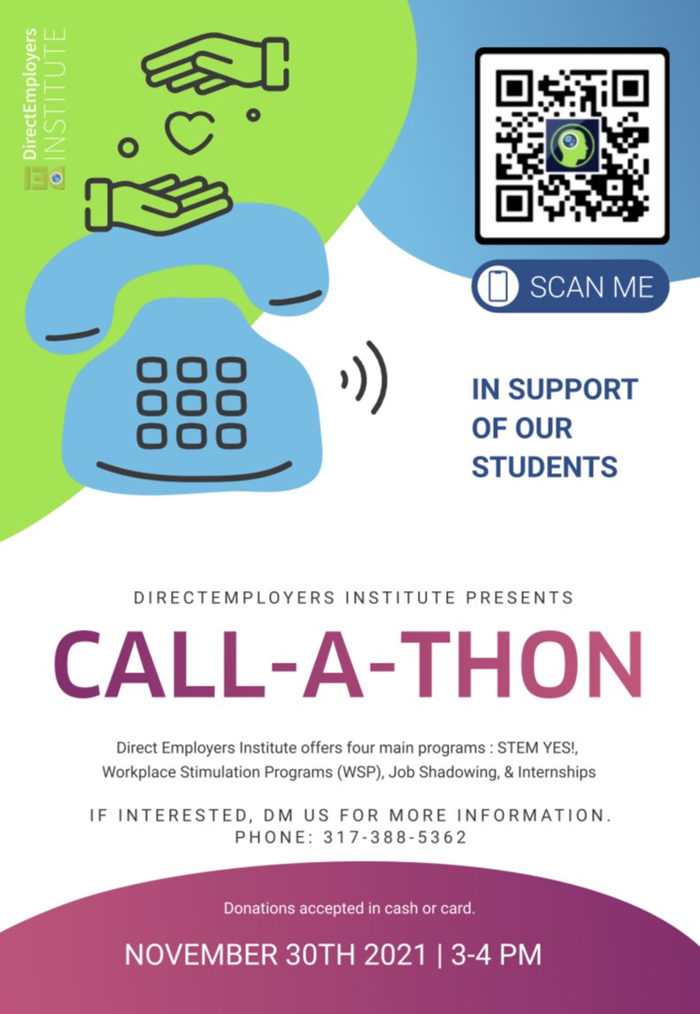 DEInstituteIN's tweet photo. Our Call-A-Thon will be taking place this Tuesday, November 30th aka Giving Tuesday. If you would like to support us, you can scan the QR code to donate or DM us for the link. Thank you! https://t.co/qwbe3p7aif