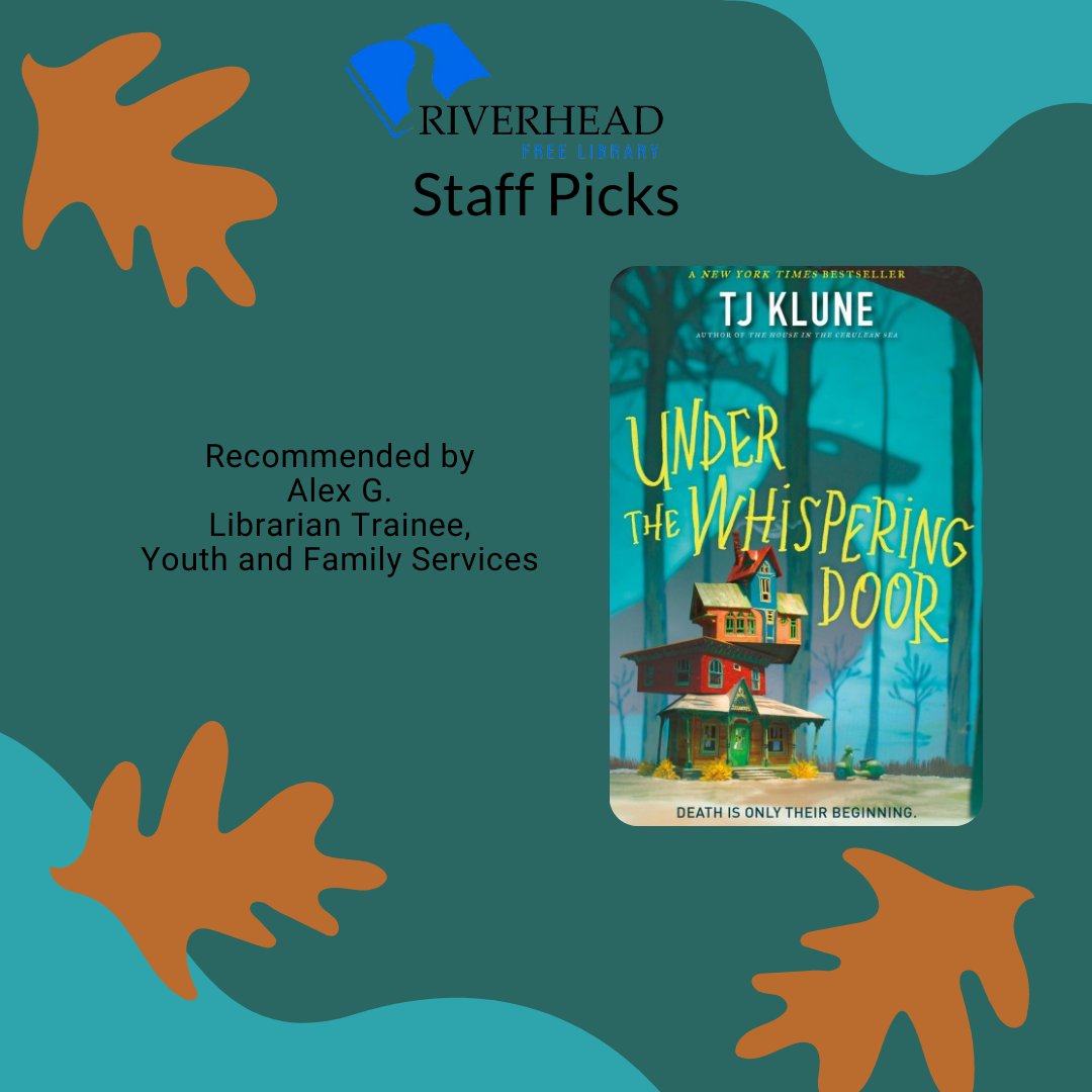 RivFreeLibrary's tweet photo. Our next Staff Pick is "Under the Whispering Door" by T.J. Klune (@TJKlune), recommended by Alex G.! This book is recommended if you like the paranormal, contemporary fantasy, romance, middle-aged protagonists and LGBTQIA+ representation in protagonists. #staffpicks #whatweread https://t.co/G3mK298CIr