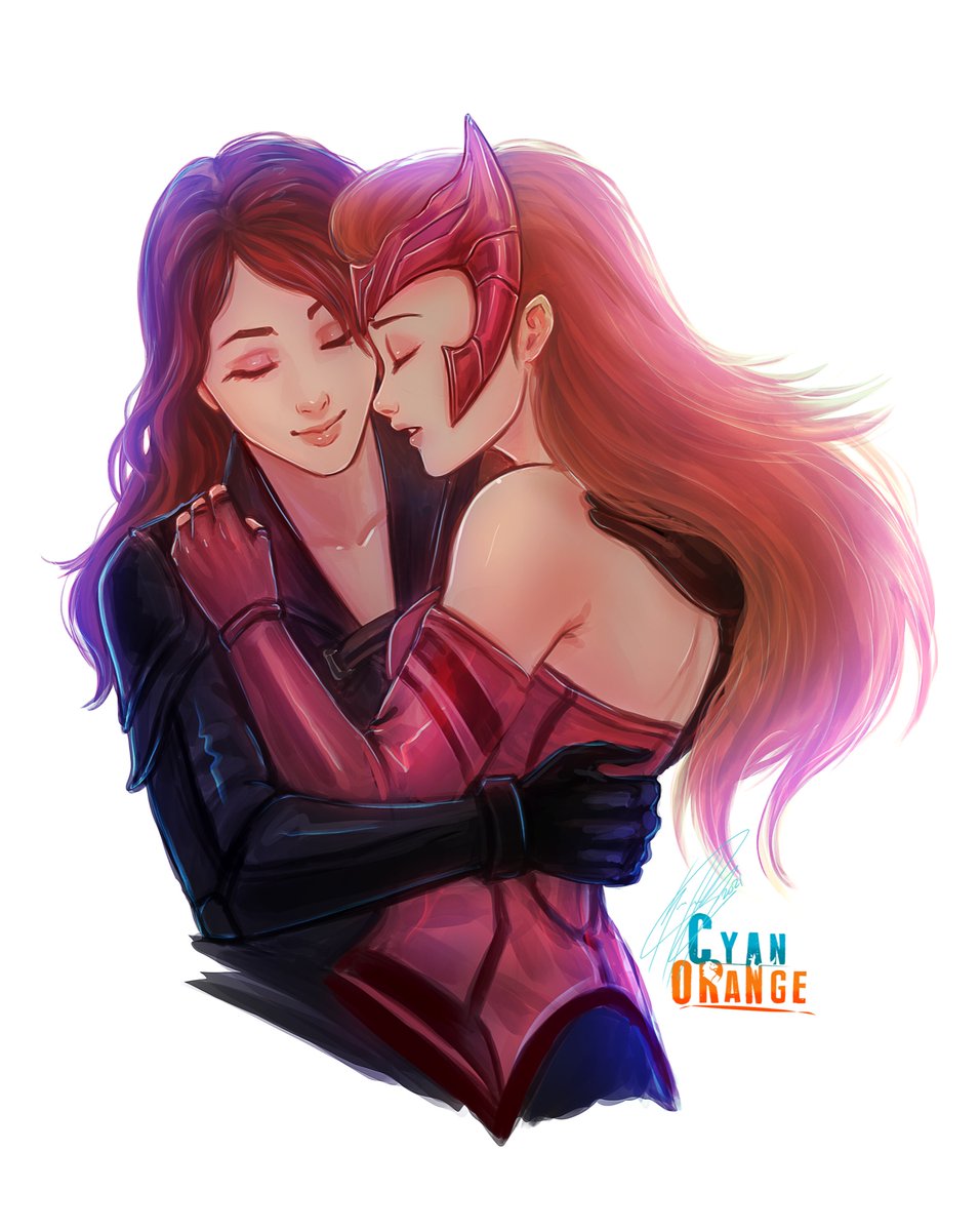 I just feel you…” “It's alright. I'm not going anywhere.” Kudos to  @CyanOrangeArt for this sweet #WandaNat commission. 🕷 ❤️ #blackwidow  #natasharomanoff #scarletwitch #wandamaximoff #marvel #mcu #fanart  #commission, image size:956x1200