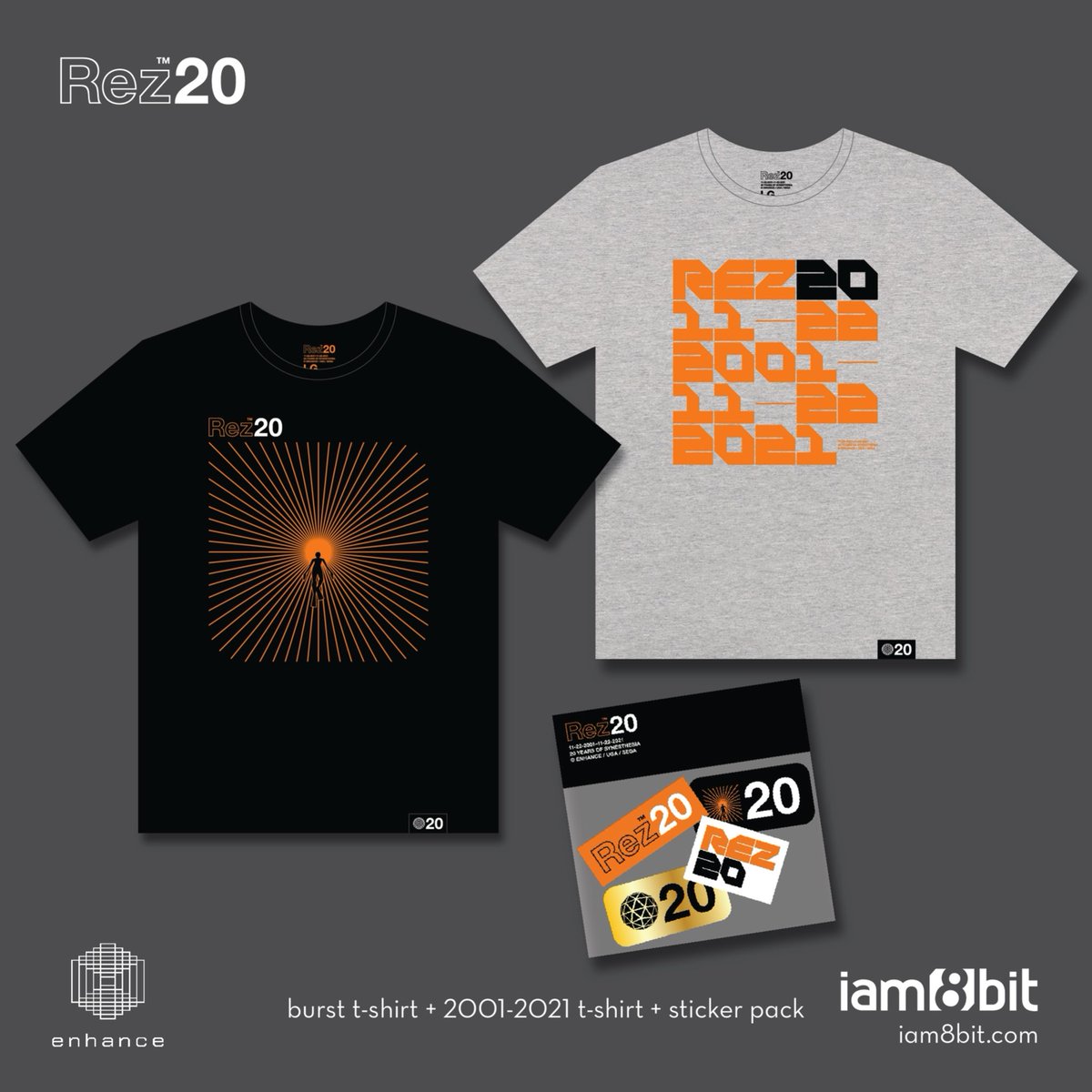 iam8bit's tweet photo. In celebration of Rez’s 20th birthday, we teamed up with @enhance_exp and @CorySchmitz to offer a set of premium t-shirts and limited edition sticker pack. #Rez20 

🧡 Preorder NOW: https://t.co/NvNzbGsEir 🧡 https://t.co/NKb6LrWqYC