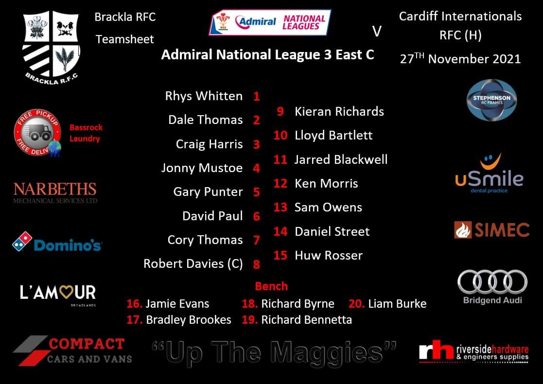 The team has been announced for tomorrows clash with @ciacsRFC. Come support the boys 2:30Ko Brackla Playing Fields 💪🏉