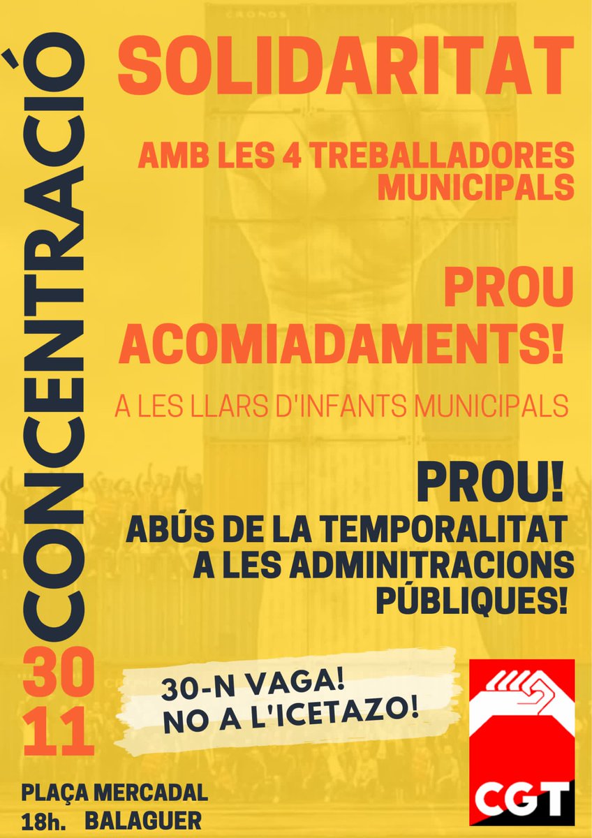 MaricarmeNulo's tweet photo. El pròxim dimarts 30 de novembre. Recolzarem a les treballadores de les llars d'infants de #Balaguer #capinterialcarrer https://t.co/1rwyL0q6mi
