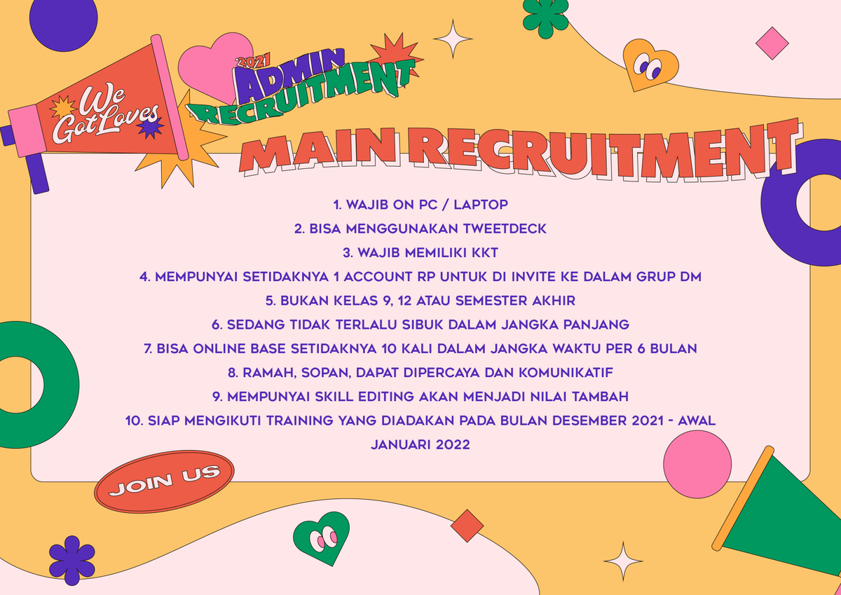 ⠀
WeGotLoves is now open for admin recruitment until 30th November 2021! Those who desire to be a part of us are required to fill the form in the provided link on this tweet.

🔗 docs.google.com/forms/d/e/1FAI…
⠀