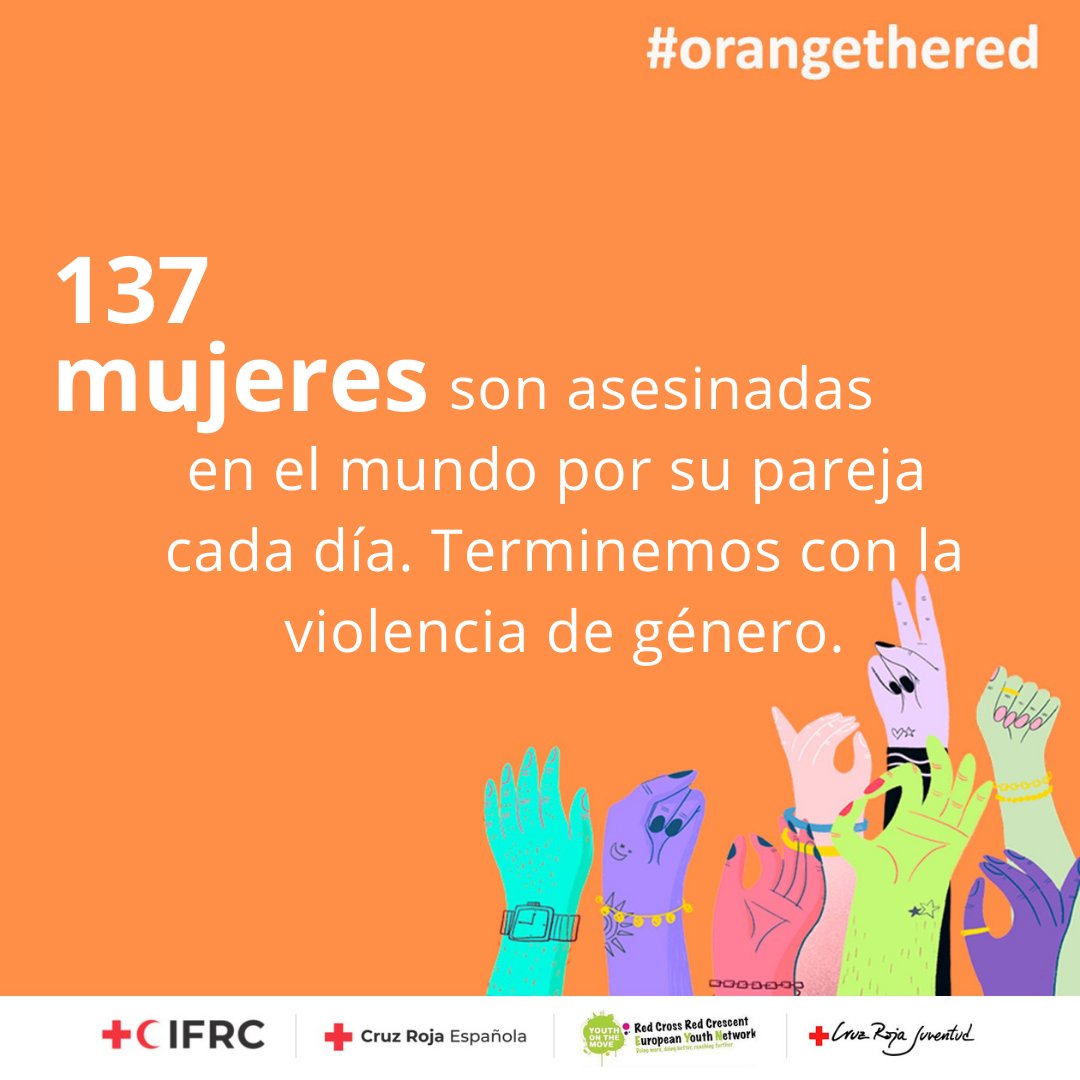 CruzRojaEsp's tweet photo. [#DaleVozAlRespeto] 

137 mujeres son asesinadas en el mundo por su pareja cada día.

No hay excusa para la violencia.

Nos sumamos a los  #16Días de activismo contra la violencia de género.

#PintaElMundoDeNaranja

#OrangeTheWorld https://t.co/Rkw13Mcxbk