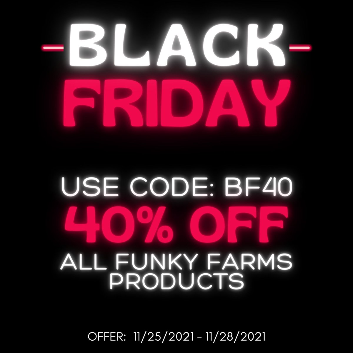 We don’t have to tell you it's Black Funkin' Friday…. But we DO want to tell you not to Funkin' miss our sale!! 😱 40% off everything with code BF40 😱
.
#funky #blackfriday #bf #sale #blackfridaysale #cbd #hemp #festive #stockupandsave #cbdbenefits #cbdproducts #deal