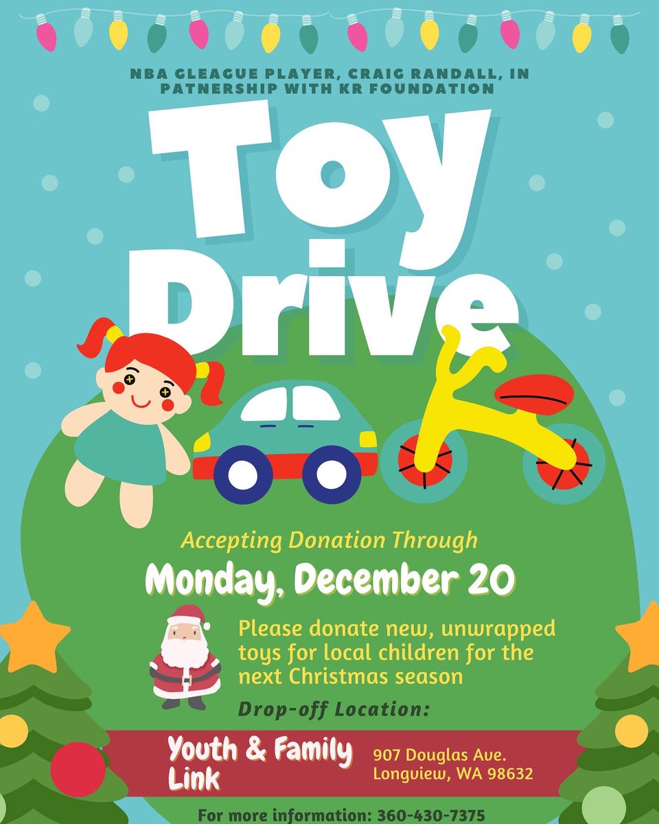 moneyteam1222's tweet photo. This upcoming Christmas I will be partnering with the @FoundationKyle to host a toy drive giving back to the Cowlitz County Community. I hope everyone can join me and help with this wonderful opportunity!! If you have any questions reach out to the contact info on the flyer!! https://t.co/WeYRnrdVpm