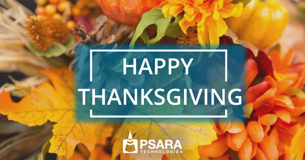PSARATech's tweet photo. Happy Thanksgiving from PSARA! We are thankful for our dedicated employees, supportive families, and incredible clients. Without you, we wouldn't be able to do what we do. Hoping everyone is able to enjoy the holiday with friends, family, and good food! #thanksgiving https://t.co/pqWKY9MXzW