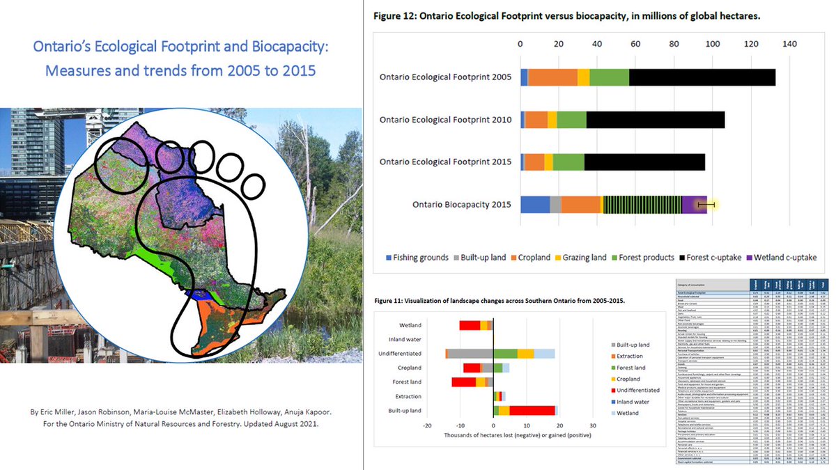 eco_miller's tweet image. Ontario’s Ecological Footprint is massive but has declined since 2005. We at @EFI_YorkU measured the big picture and details of specific goods and services and changes to landscape affecting Biocapacity. Details at sobr.ca/_biosite/wp-co…