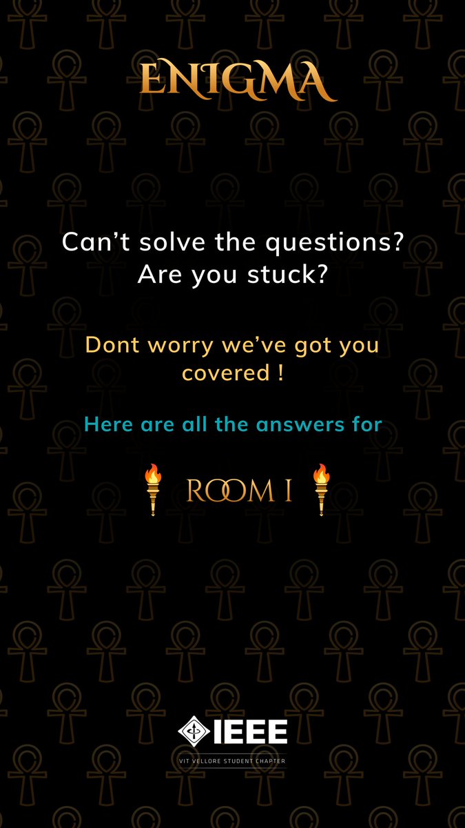 ieeevitvellore's tweet photo. Unable to solve the questions? Are you stuck somewhere? Don't worry, we have got you covered! Here are some answers to get your ball rolling!
Play Now: https://t.co/cwkF2FVW1N
#Enigma8 #Riddles #Competition #Challenge #IEEE #TechWeek #VIT https://t.co/XFRwogT36Z