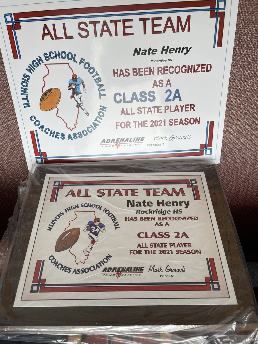 Congratulations Nate Henry for being honored today at the IHSA State Football Finals as an <a href="/IHSFCA1/">IHSFCA</a> Class 2A All-State Player!