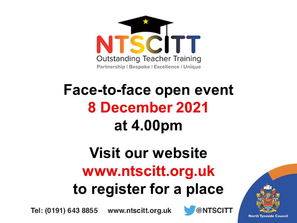 We are hosting an open event on 8 December from 4.00pm at the SCITT training base. If you are interested in attending please visit our website ntscitt.org.uk for further information on how to register for a place. We look forward to seeing you there! <a href="/NTCouncilTeam/">North Tyneside Council</a>
