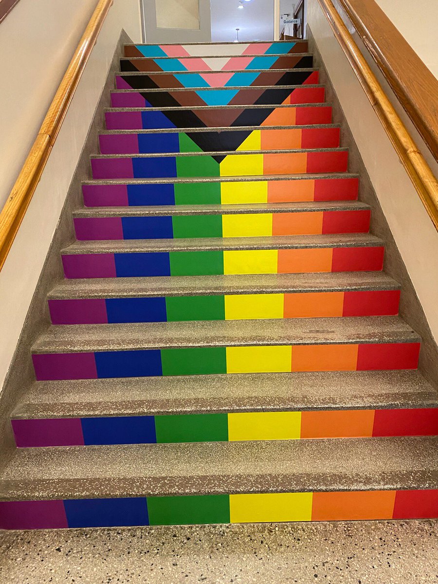 We are so happy about the installation of the Pride flag on the stairs in the west stairwell of the old building! Check it out Monday as you head toward resource from the business hall!