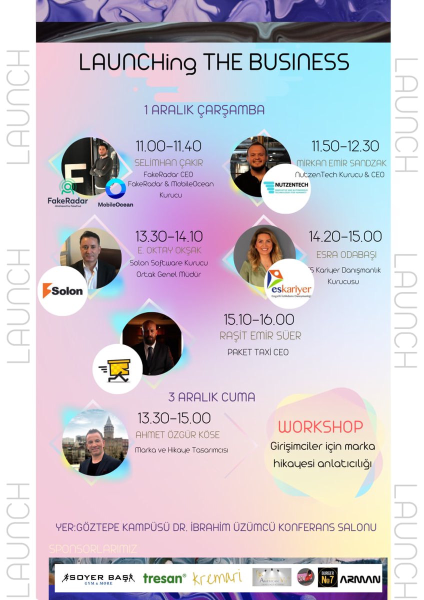 Yılın ilk zirvesiyle karşınızdayız 🥳🥳
Geçtiğimiz yıl oyun girişimciliği üzerine 1.sini düzenlediğimiz LAUNCH zirvemizi bu yıl ise  alanlarında başarılı girişimcilerin  alana giriş hikayelerini dinleyeceğimiz  LAUNCHing THE BUSINESS ile  yapıyoruz 🚀🚀🚀🚀