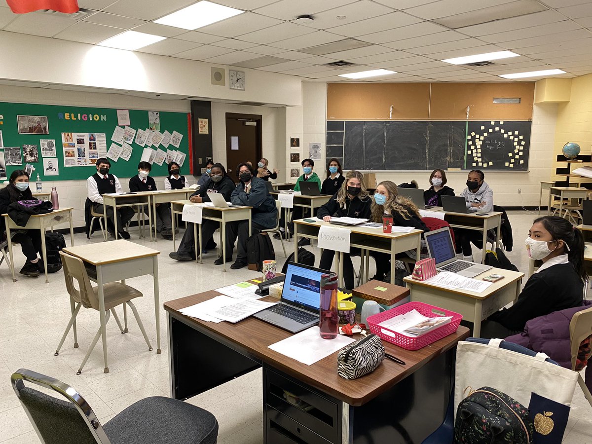 MsDolcetti's tweet photo. We transformed our room into a courtroom! βοΈ So proud of my grade 12βs for showing off their skills during our Mock Trial today. @StPatPrincipal @ScotulaN #courtisnowinsession #grade12law #mocktrial https://t.co/YzBWUX8Yhb