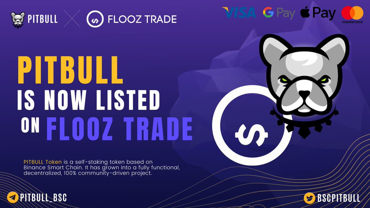 BscPitbull's tweet image. #NewListing📢
#Pitbull is now listed &amp;amp; tradable on flooz.trade!

Flooz provides payment options for users via:
@apple Pay
@GooglePay
@Visa
@Mastercard

Explore Flooz Ecosystem &amp;amp; make $PIT Buzz of the Day!

FIAT payment option will be integrated into our #PitSwap soon!