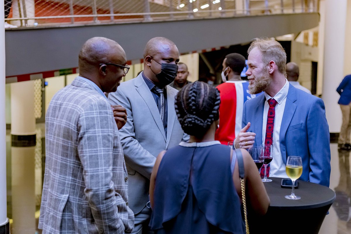 TourismChamber's tweet photo. Captains of the industry share a light moment during #RwandaTourismWeek2021 Gala Dinner this evening Kigali Convention Centre. The Dinner is one of the activities of the ongoing 1st edition of the Tourism Week. https://t.co/qCmbHk9lr2