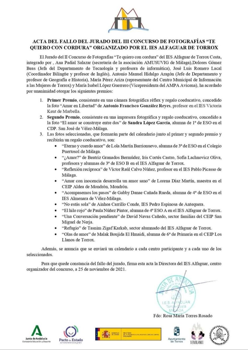 La alumna Sandra López García, de 1°de ESO, ha ganado el segundo premio en el III concurso de fotografía "TE QUIERO CON CORDURA", organizado por el IES Alfaguar de Torrox.¡Enhorabuena!@csanjosevelez <a href="/colegioshpm/">Patrocinio de María</a>