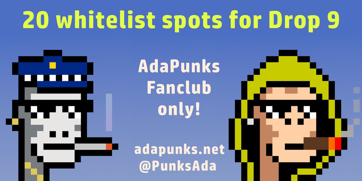PunksAda's tweet photo. 🦍Want a chance to get one of 20 whitelist spots for the Drop 9 Ape editions?🐵

1⃣ Follow, like and retweet
2⃣ Join the Fanclub: https://t.co/nuEiujGBYm
3⃣ Join the raffle in the giveaway channel
4⃣ Say hi to some other fans!

#CNFTCommunity #CNFTs #CNFTCollector #AdaPunks4trees https://t.co/TTGC0MBnvA