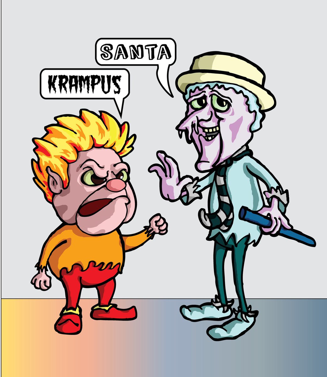 ArthurSKing's tweet photo. The debate begins! what team are you rooting for? #santa #krampus #debate #holidays #Holidaysarecoming #heatmizer #coldmizer #naughty #nice https://t.co/bU1GIMdqLx