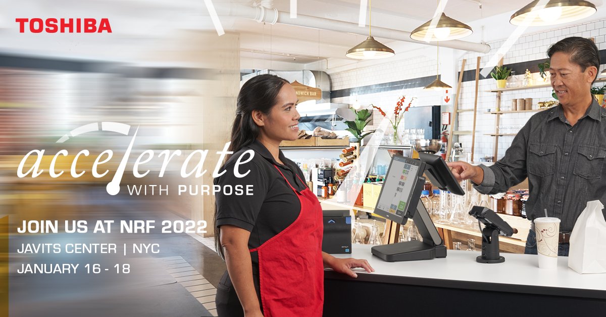 ToshibaCommerce's tweet photo. The countdown to #NRF2022 is officially on. Visit us in booth #3321 and discover new ways to deliver shopping experiences in ways you haven’t seen. 

Learn more: https://t.co/WHJwXG9utP https://t.co/QShOsklZFt
