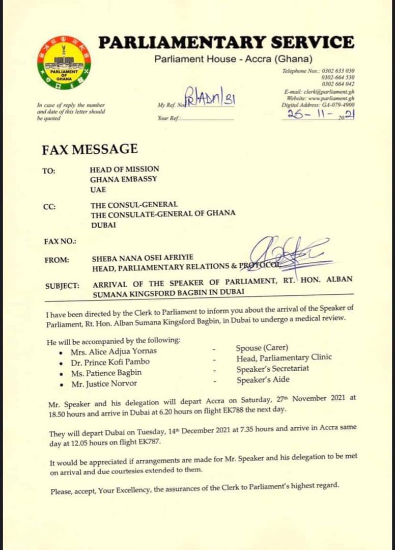 AdumKofi's tweet photo. Speaker of Parliament, Hon Bagbin is traveling to Dubai for medical checkup. Accompanied by the Doctor Incharge at the Parliament clinic. We need to fast track the development of medical tourism in Ghana. https://t.co/G66tg6Hw1v