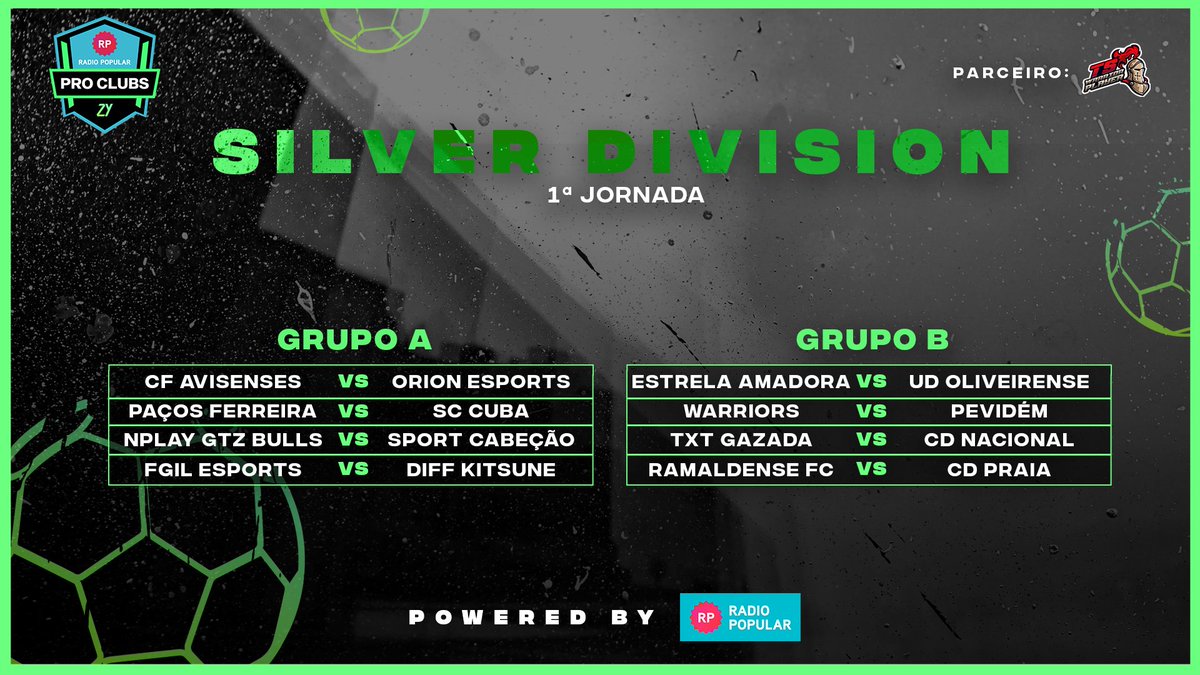 𝗟𝗜𝗚𝗔 𝗣𝗥𝗢 𝗖𝗟𝗨𝗕𝗦 𝗣𝗢𝗪𝗘𝗥𝗘𝗗 𝗕𝗬 <a href="/radiopopularPT/">Radio Popular</a>⚽️

A primeira jornada da 𝗦𝗜𝗟𝗩𝗘𝗥 𝗗𝗜𝗩𝗜𝗦𝗜𝗢𝗡 já está definida!

#LigaProClubsPoweredByRadioPopular