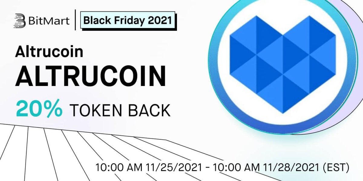 AltrucoinCrypto's tweet photo. 🚨 To celebrate Black Friday and Cyber Monday we are running a special offer with @BitMartExchange to provide additional tokens back to users who purchase #Altrucoin! 

https://t.co/5OJCJG0G9R

#bsc #crypto #CryptocurrencyNews #BlackFridayCrypto #BlackFriday #cryptocurrecy https://t.co/mMLkehNuEn