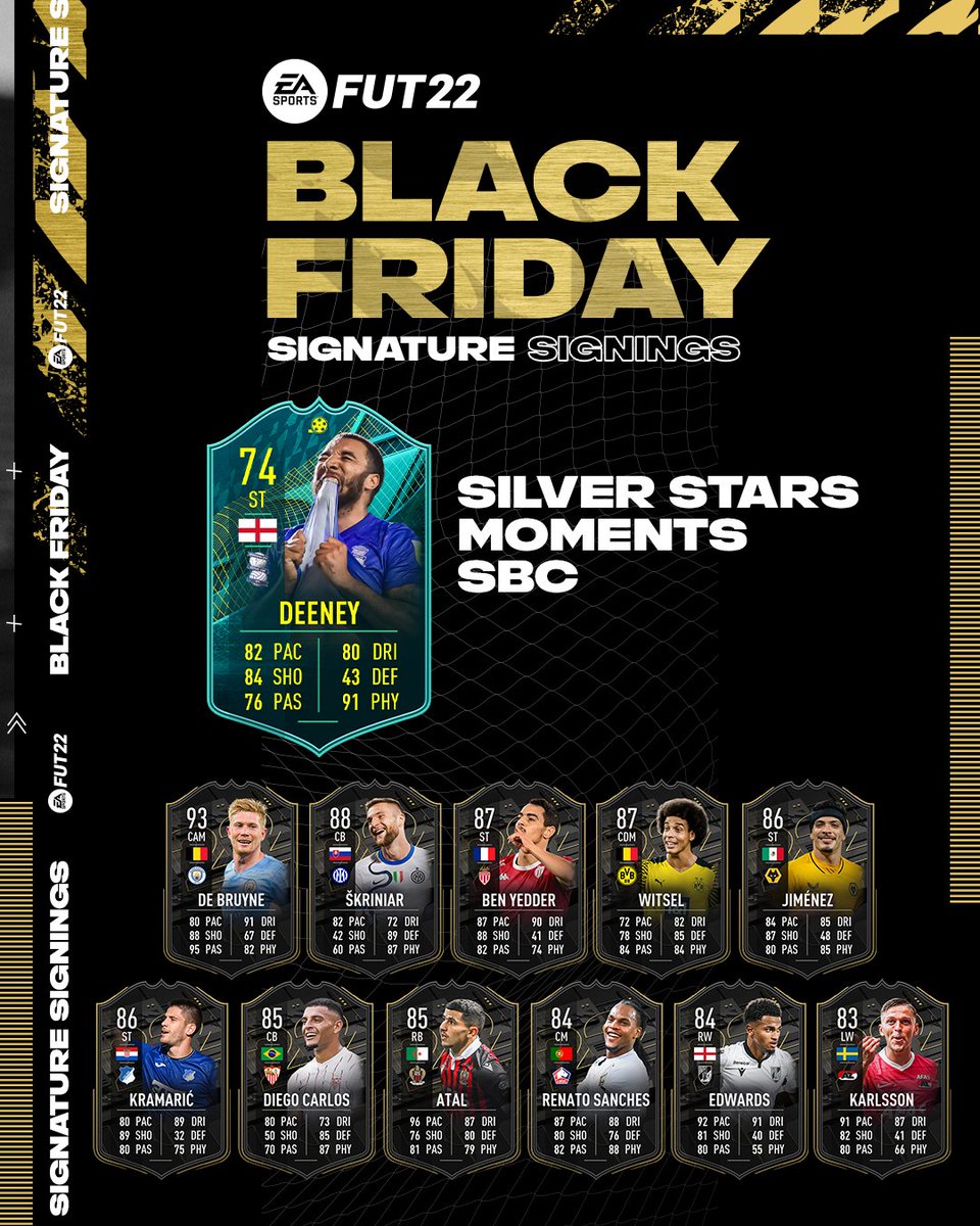 EASPORTSFC's tweet photo. Moments Player #BlackFriday Flash SBC? Yes, please. 💪 

Available for the next 24 hours in #FUT. 

#FIFA22 https://t.co/gUs86AJCG0