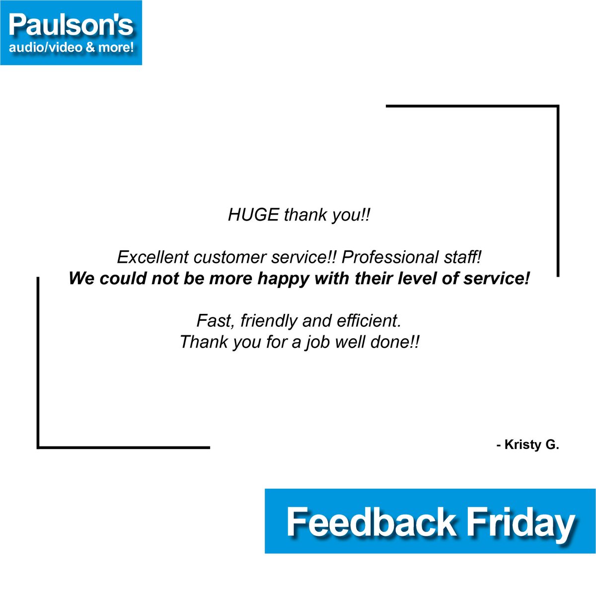 PaulsonsAV's tweet photo. #FeedbackFriday! Fast, friendly &amp; efficient - and here to support you!
📱248-553-4100 
✉️info@paulsonsav.com 
🌐https://t.co/gOgxP0BOIf
🏦37670 W. 12 Mile Rd, Farmington Hills
#audio #video #TV #HomeTheater #familybusiness #smallbusiness #shopsmall #shoplocal #review https://t.co/QaY1tGGlnT