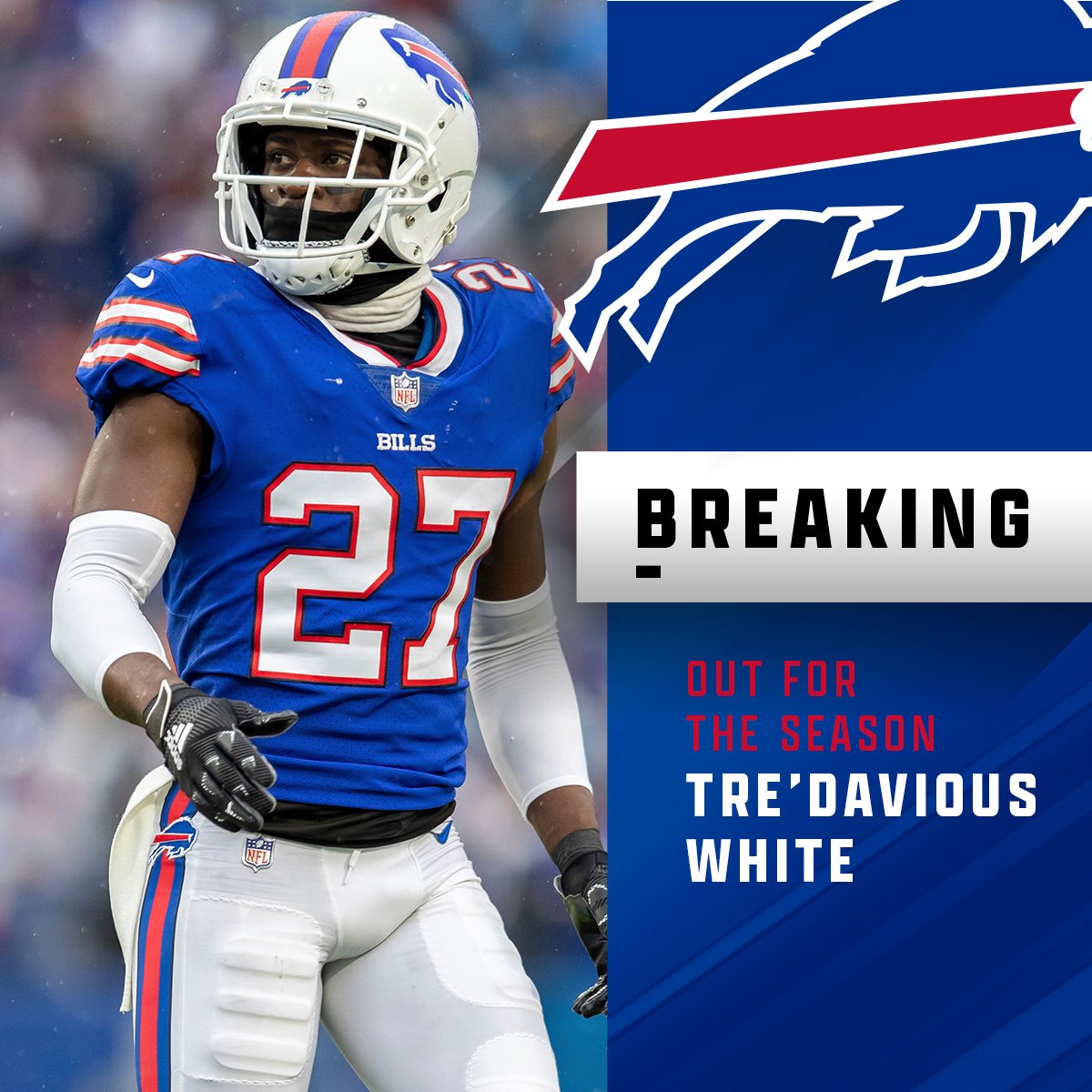 NFL's tweet photo. Bills CB Tre’Davious White (ACL) to miss the remainder of the season. https://t.co/7EBsP1Ju4a