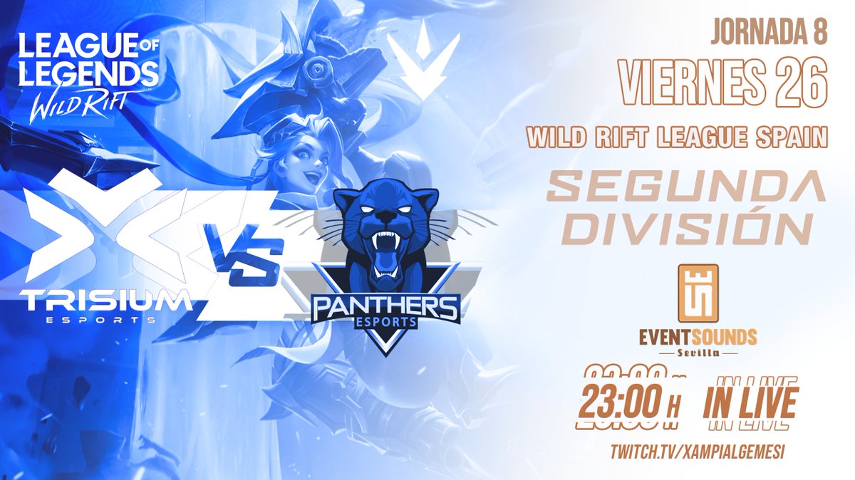 8ª JORNADA WLS

🥊 <a href="/Trisium/">Trisium Esports</a> 🆚 <a href="/PantherseSportt/">PANTHERS ESPORTS</a> 
⏰ 23:00  /  11:00  PM CET
🎤 <a href="/Xampialgemesi/">Xampialgemesi</a> ➕ <a href="/Cuervesito/">'Cuervo'</a> 
📺  twitch.tv/Xampialgemesi