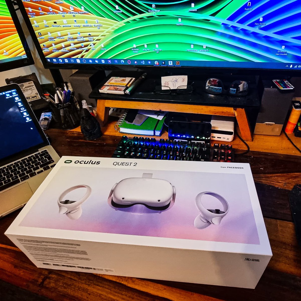 Born2BCoder's tweet image. Nuevo juguetito para mejorar y testear el #Desarrollo de #experiencia en #RealidadVirtual mas #inmersivas . Se viene una nueva camada de locuras en #VR 🤘🤘.
Como me encanta mi #Laburo 😆 fuck Yeah!!
#Born2BCoder #Developer #oculusquest2 #oculus #virtualreality #Dev #Programacion