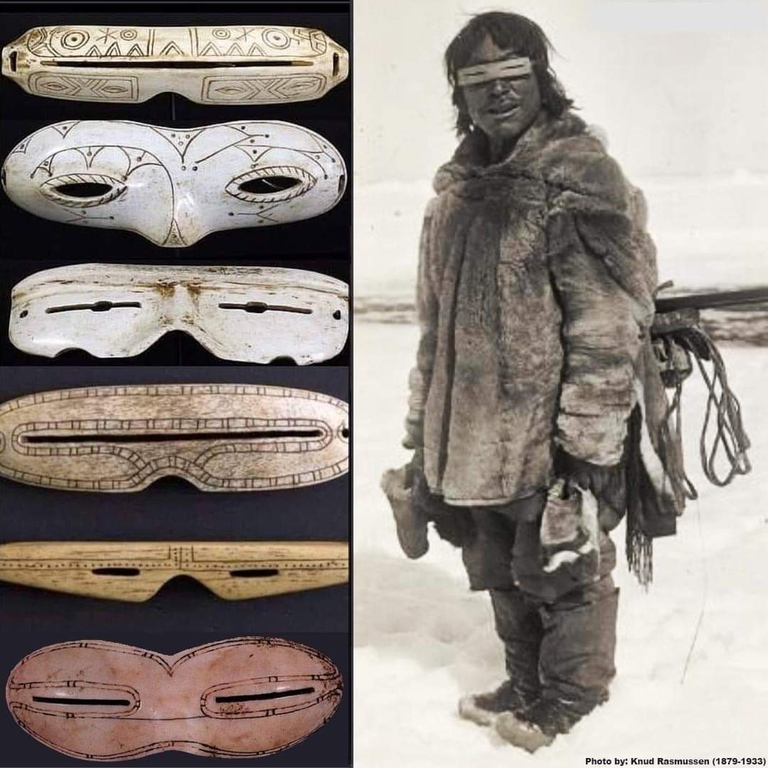 Snow Goggles : first sunglasses were used 2000 years ago by Inuit hunters.

Earliest known use of glasses to protect eyes from sun was Inuit use of “sun goggles” to shield their eyes from blinding glare of light reflected off snow.

#archaeohistories