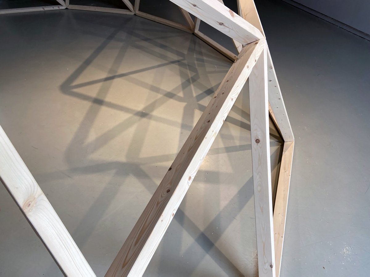 SMUgallery's tweet photo. Rob Shedden sent pics of his progress on his geodesic dome project in the gallery. What a beautiful way to bring math into physical form, with expert craftsmanship! https://t.co/AuTI8UfCpA