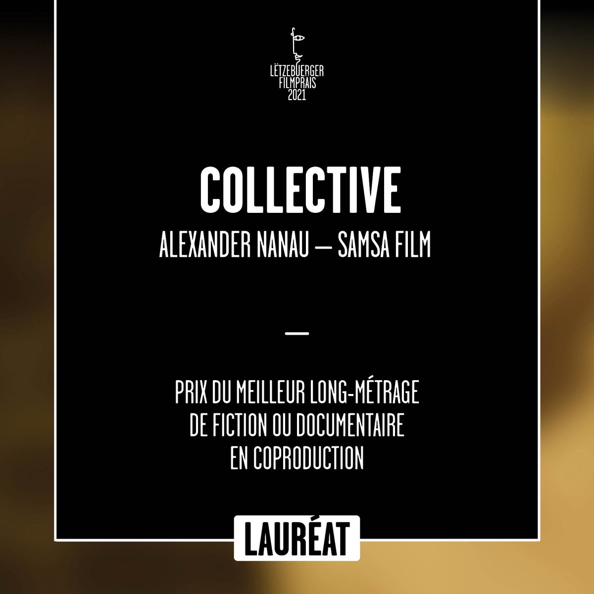 Félicitations <a href="/Collectivemovie/">Collective</a> 🎉,  le film gagnant de notre catégorie du 'meilleur film long-métrage de fiction ou documentaire en coproduction'🎬

#filmprais2021 #filmsmadeinluxembourg <a href="/DFilmakademie/">D'Filmakademie</a>