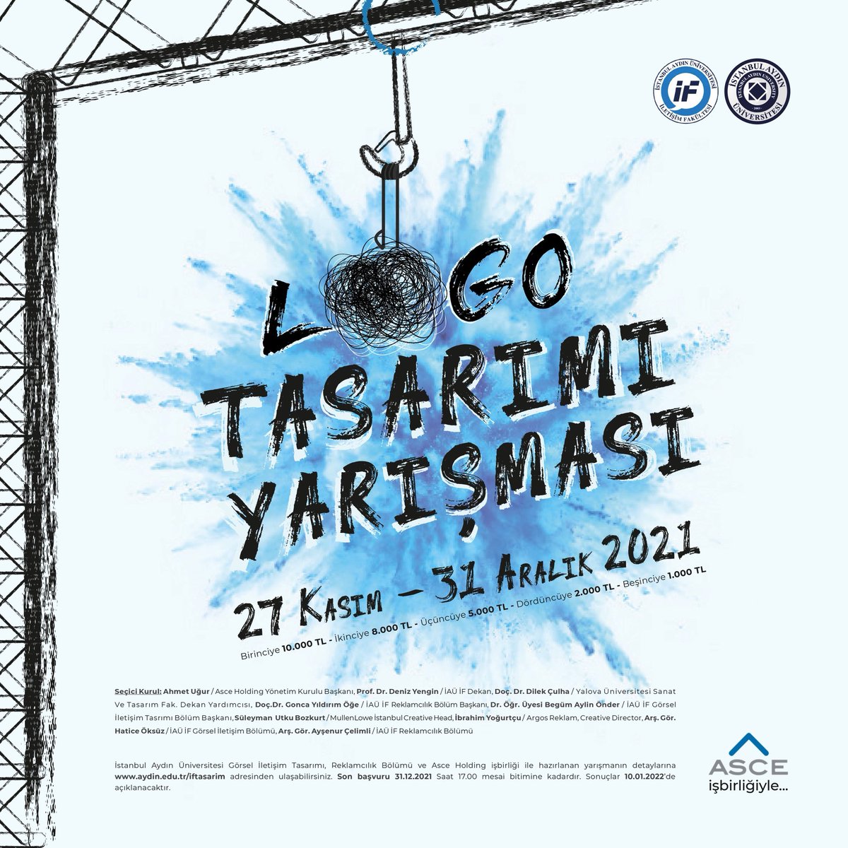 İstanbul Aydın Üniversitesi Görsel İletişim Tasarımı ve Reklamcılık bölümlerinin Abdulkadir Konukoğlu Holding A.Ş. ile ortak düzenlediği Asce İnşaat logo yarışması başlıyor. 📣📣📣📣
