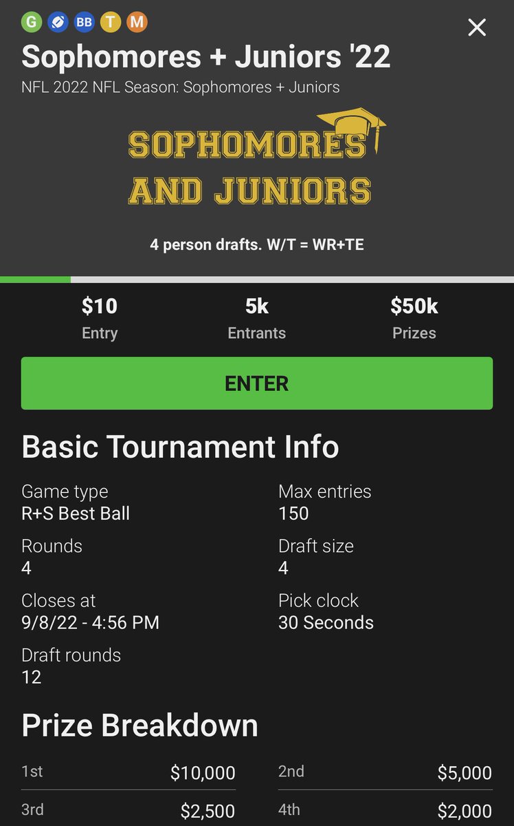 We have 2022 Best Ball in the lobby. It’s a brand new game: Sophomores + Juniors with $50k in prizes.

I have uploadable @UnderdogFantasy rankings and blurbs on all 2020 and 2021 NFL Draft picks here: https://t.co/hBAsqti6Ou https://t.co/yHpCxefBZl