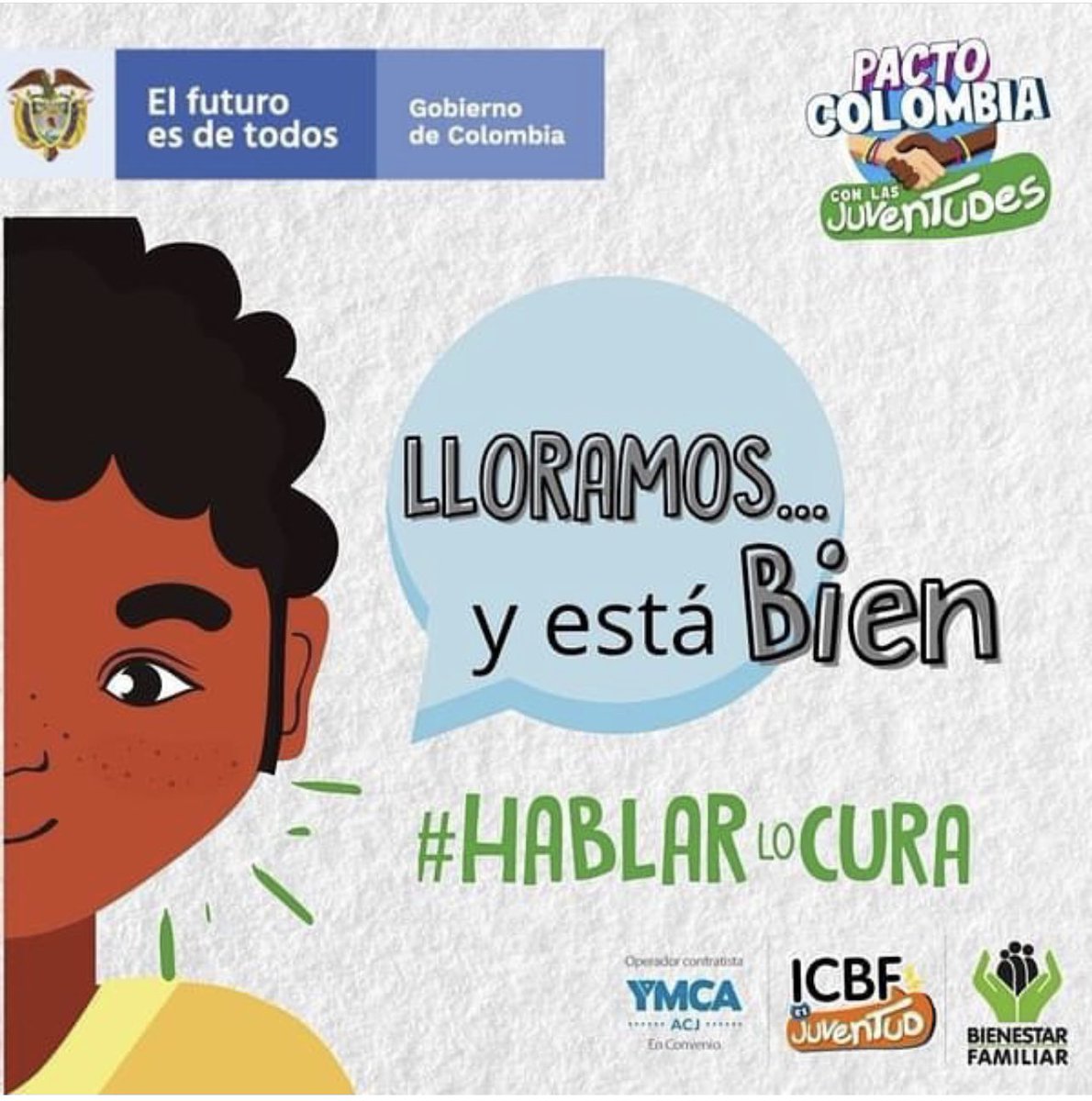 ICBFColombia's tweet photo. Los hombres también. Es un buen día para decirle ‘adiós’ a los estereotipos 👋💆
Los hombres también necesitan cuidar la salud mental. Dejemos los estigmas a un lado y si me lees ¡No te calles más! 
🗯 Habla y exprésate sin temor porque #HablarLoCura.
#ElPactoJovenCumple #ICBF https://t.co/aTN2kIXQrv