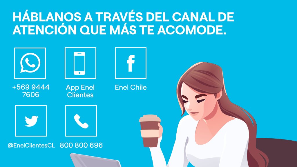 Enel_Informa_CL's tweet photo. Tenemos distintos canales de atención para que elijas el que más te acomode. Ya sea para reportar una emergencia, consultar tu saldo y más, puedes escribirnos o llamarnos, ¡siempre estamos disponibles! Conócelos todos, aquí: https://t.co/qP6l09cLZK #Conversemos #EnelTeEscucha https://t.co/1j8GKlvwmj