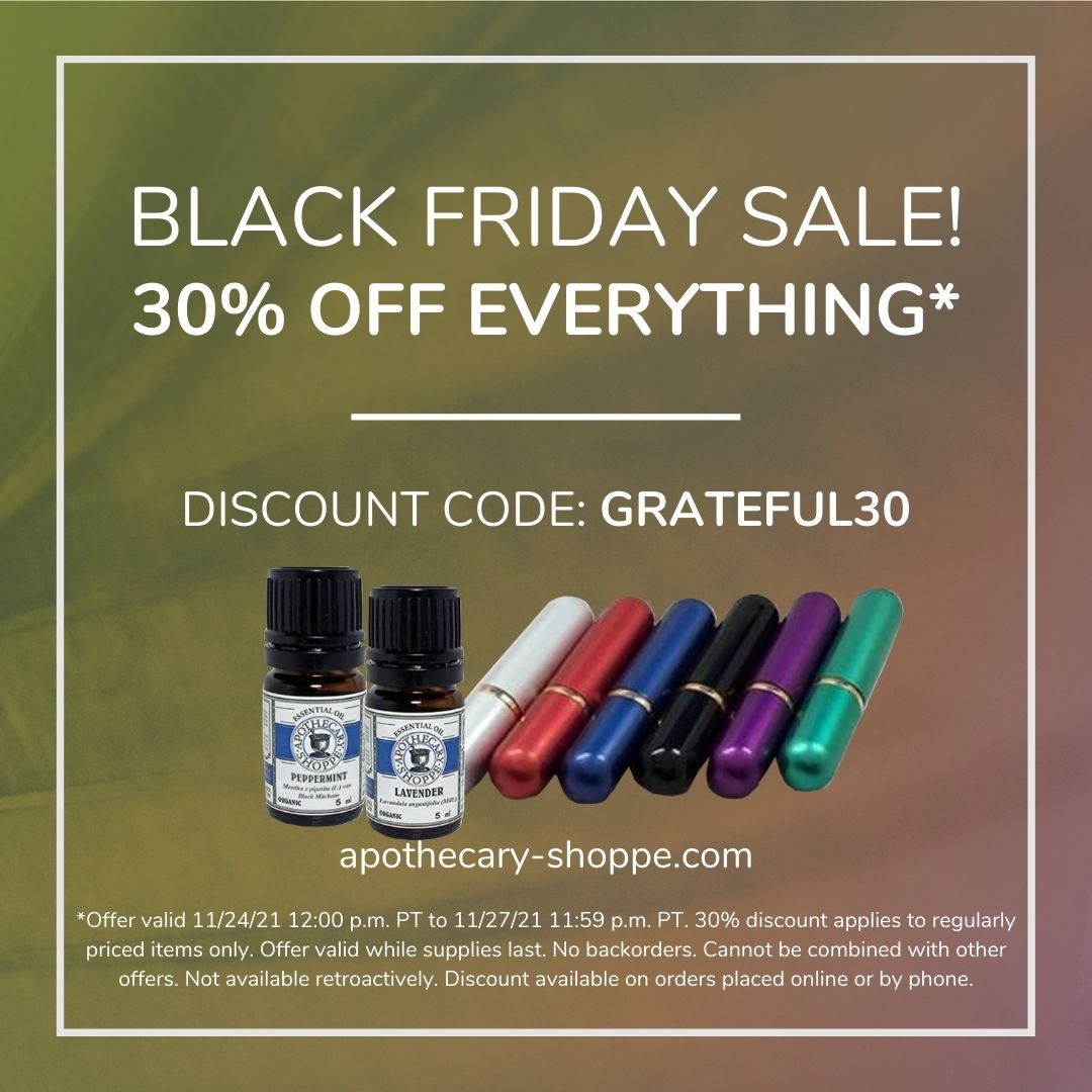 Looking for holiday gift ideas? Save 30% on ALL regularly priced items during our Black Friday sale! Just use the discount code GRATEFUL30 at checkout. Shop bestsellers here: apothecary-shoppe.com/collections/be… #BlackFriday #WellnessSale #EssentialOilSale #ApothecaryShoppe